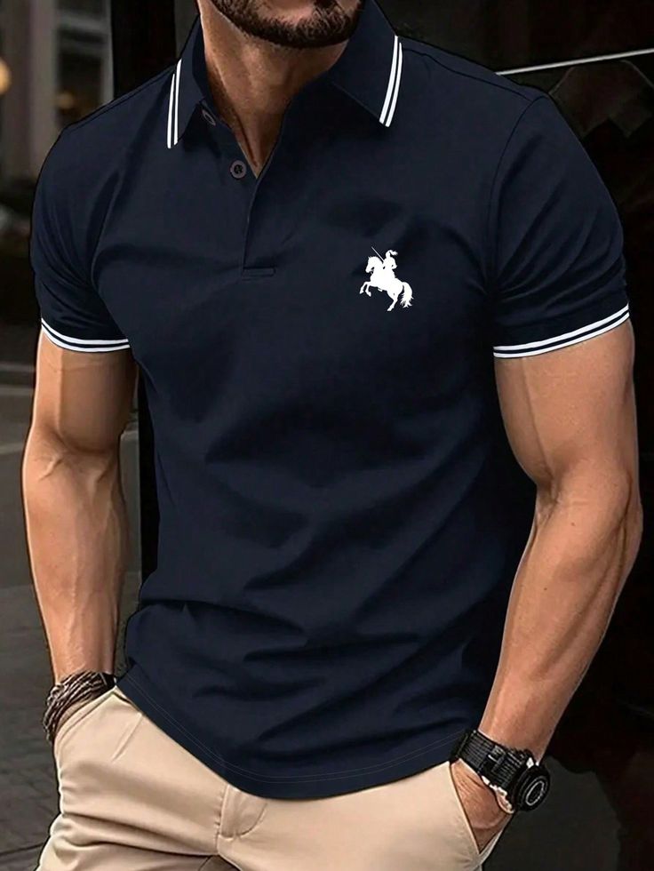 Men's Casual Horse Print Trending Polo T-shirt