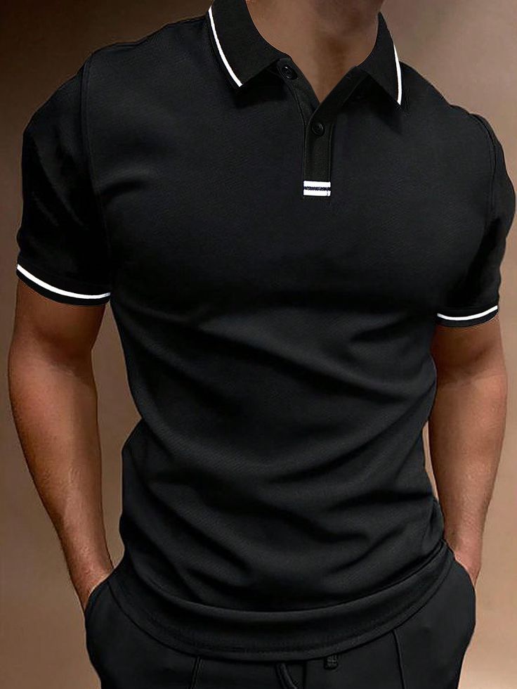 Men's Small Line Print Trending Polo T-shirt