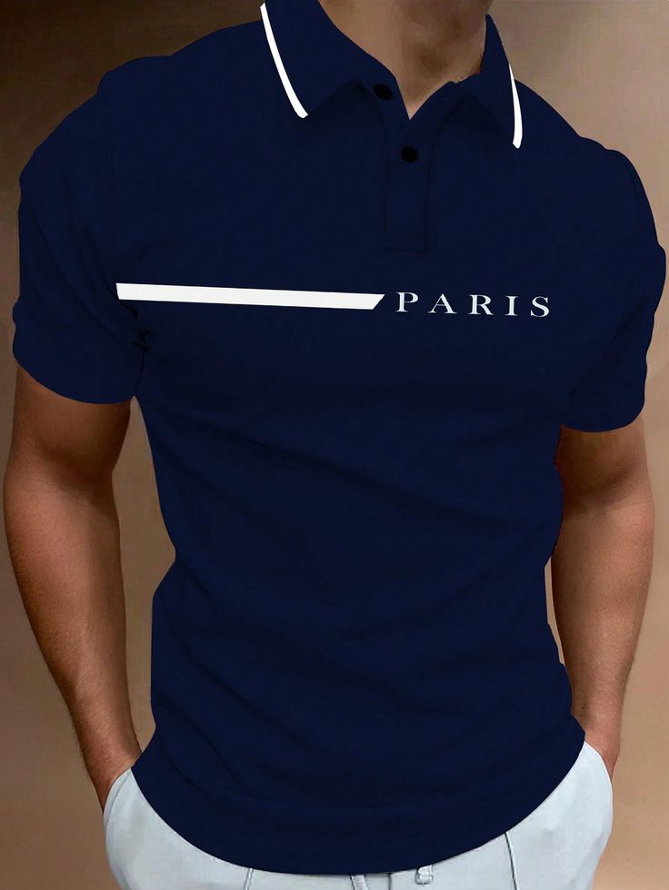 Men's Small Line Paris print Trending Polo T-shirt