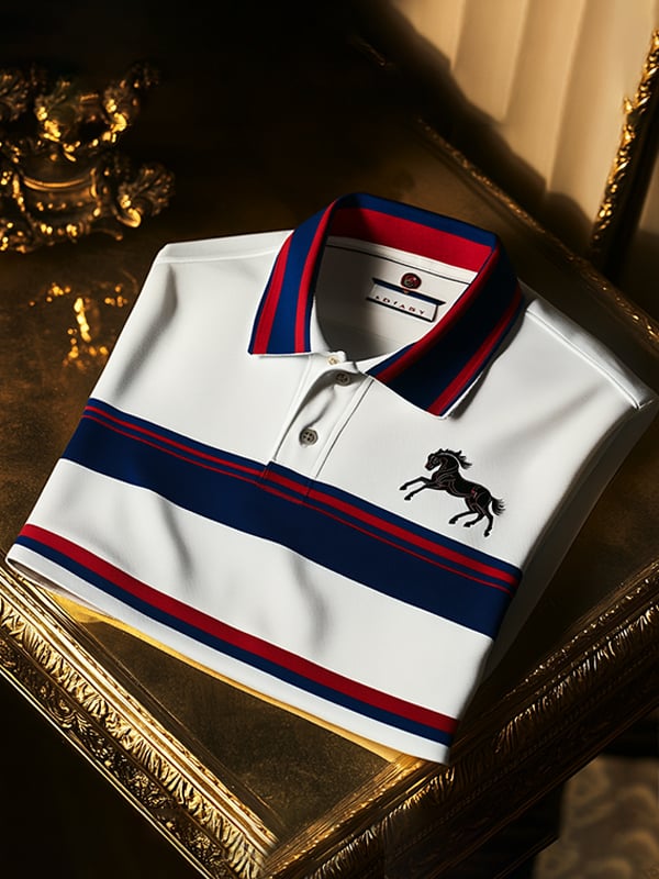 Men's Business Stripe Logo Button-Down Short Sleeve