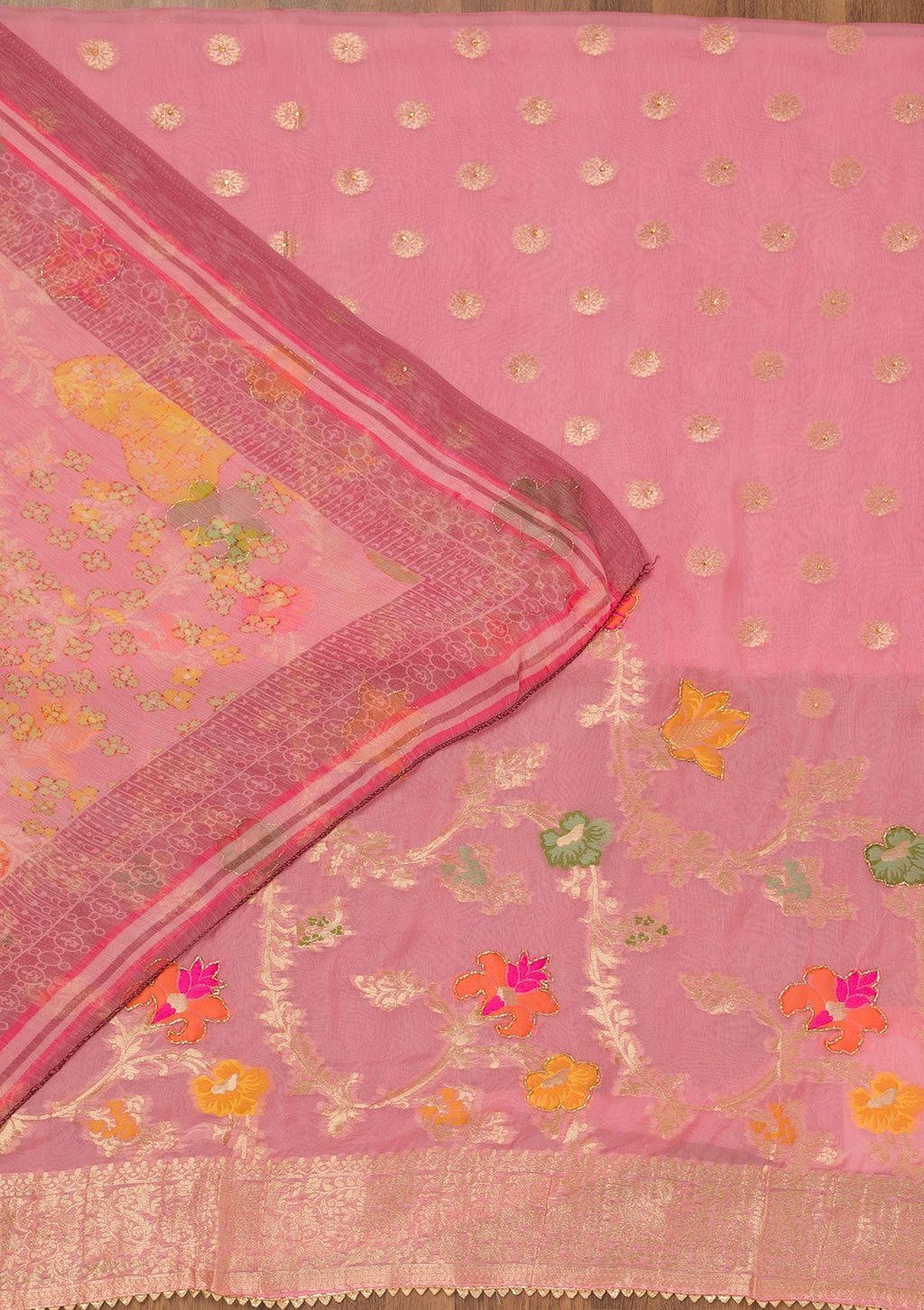 Pink Cutdana Art Silk Unstitched Salwar Suit