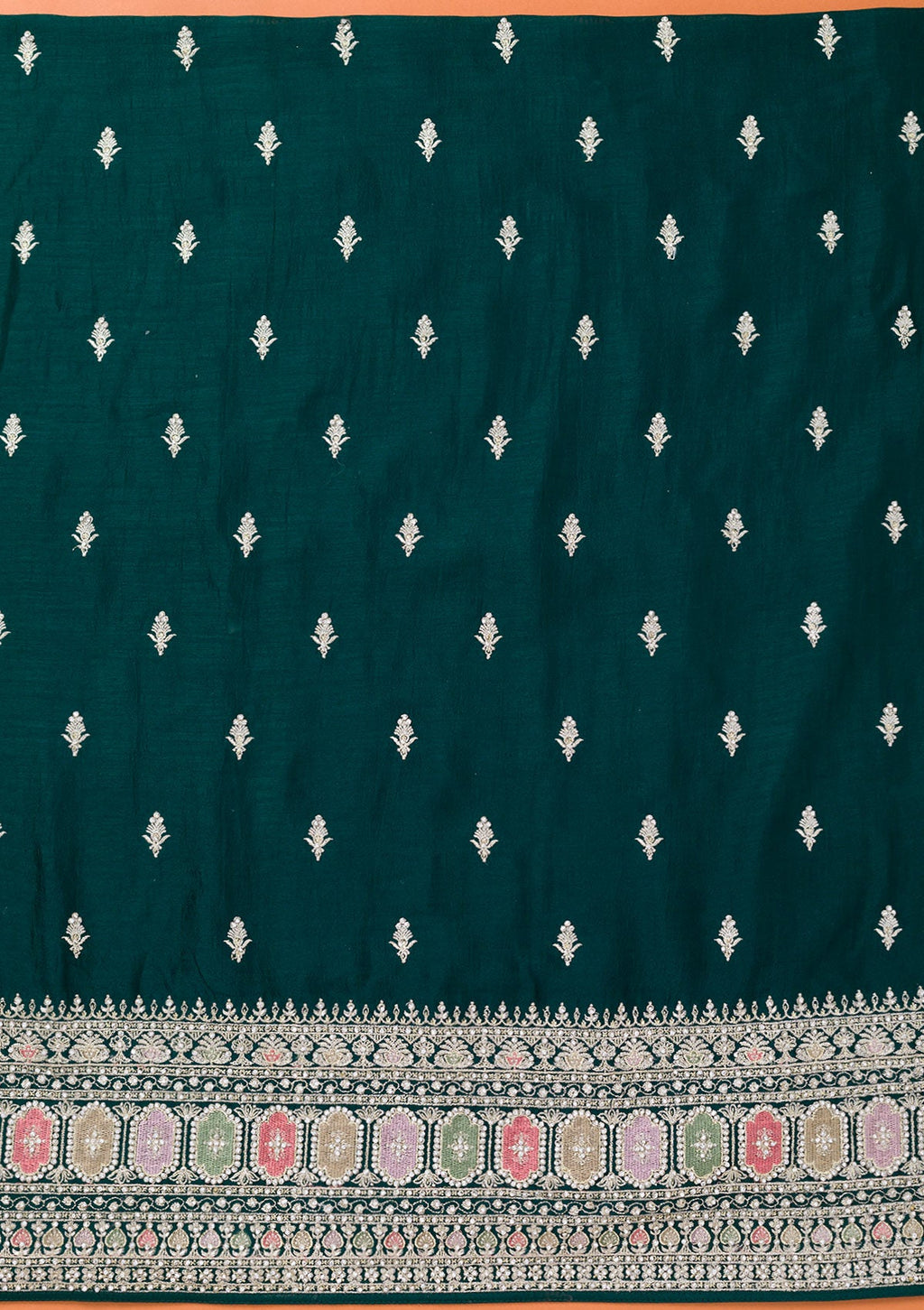 Bottle Green Zariwork Art Silk Unstitched Salwar Suit