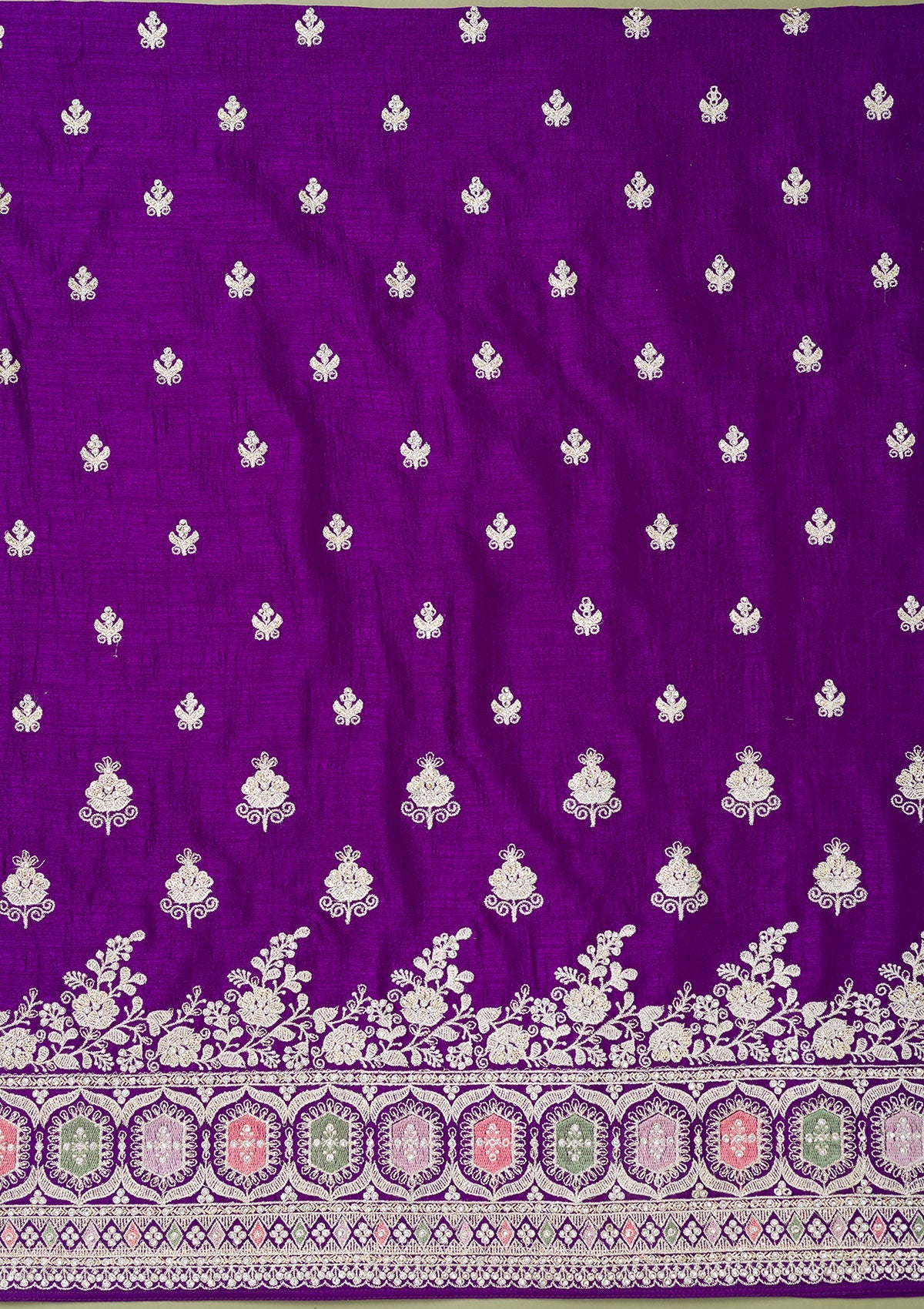 Purple Zariwork Art Silk Unstitched Salwar Suit