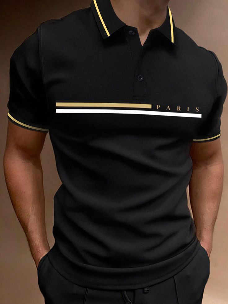Men's Small Line Paris print Trending Polo T-shirt