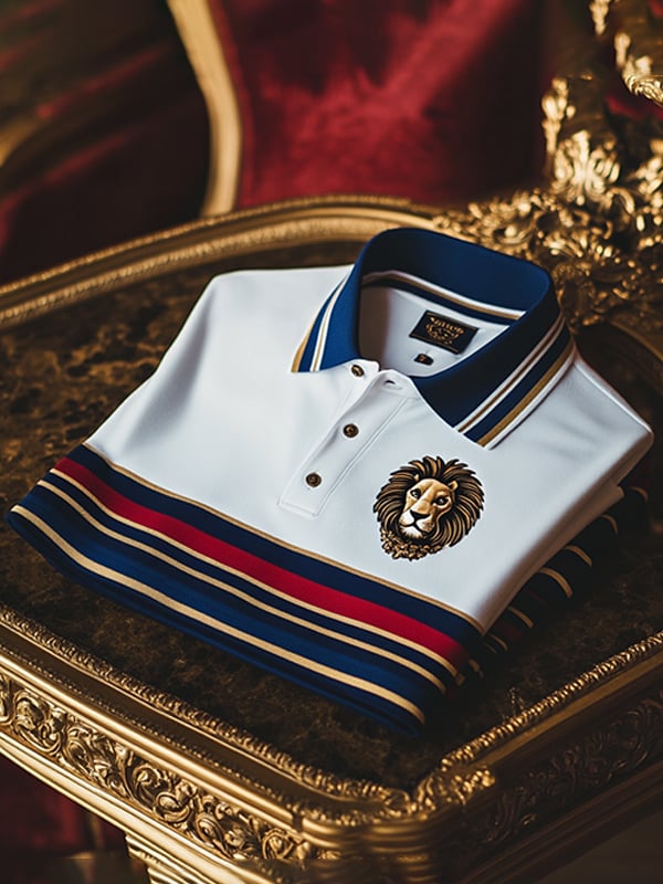 Men's Business Stripe Logo Button-Down Short Sleeve