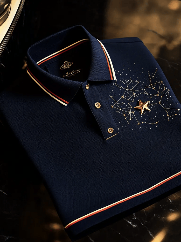 Men's Business Stripe Logo Polo Short Sleeve T-Shirt